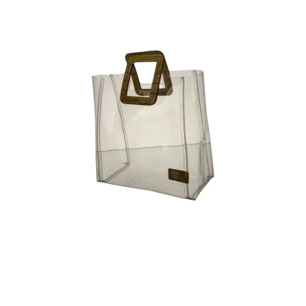 Staud PVC Shirley Tote‎ Bag Women Clear Olive Green Good Croc Embossed Leather